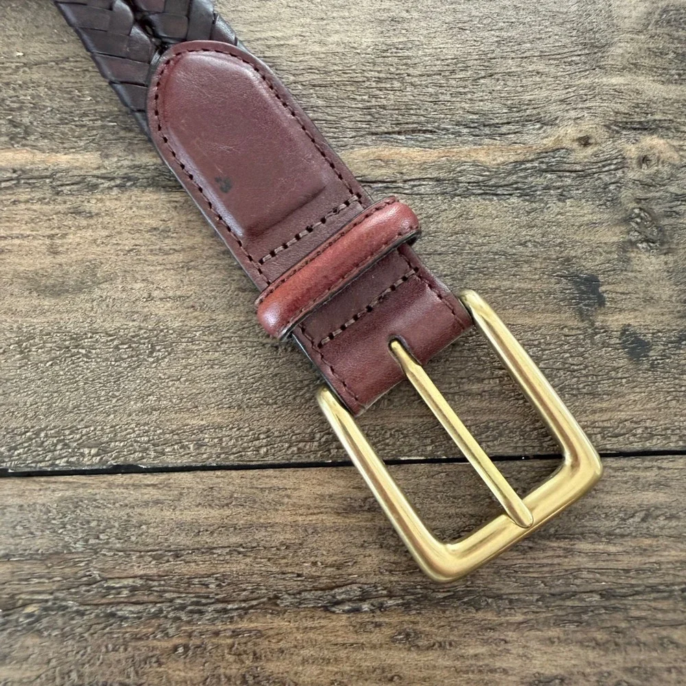 Brighton Mens‎ Braided Leather Belt Dark Brown Solid Brass Buckle Size 38